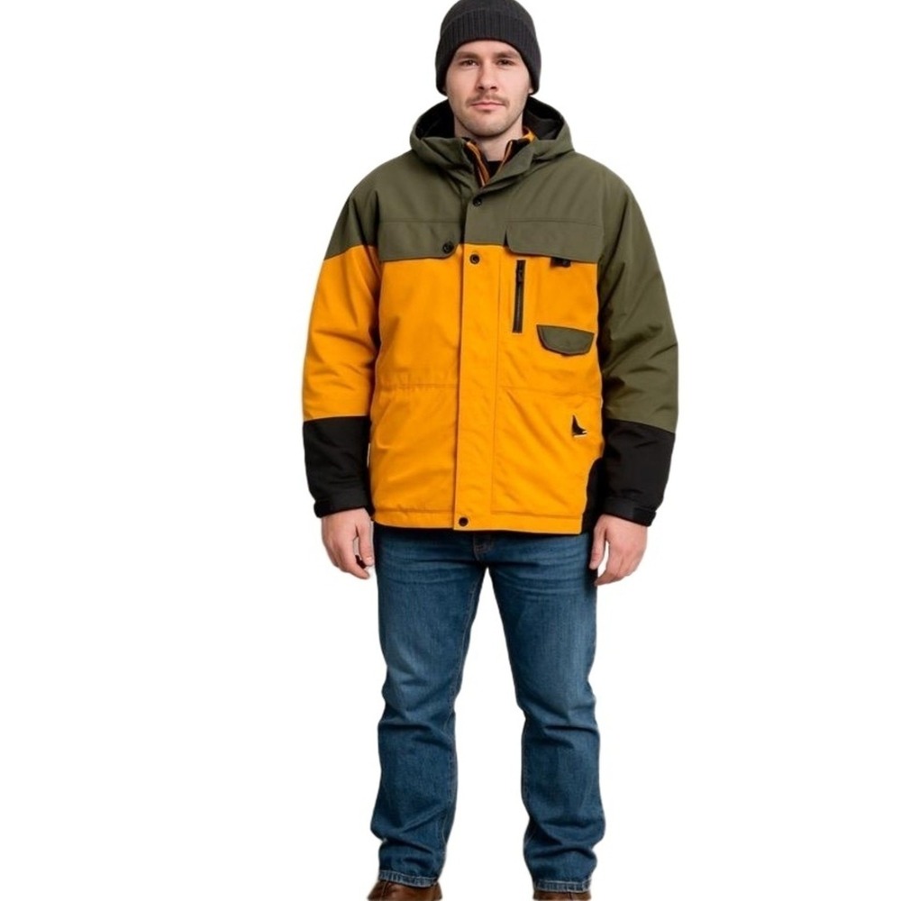 Pacific Trail Jacket Mens S Inside Edge Orange Olive Outdoor Performance Hooded